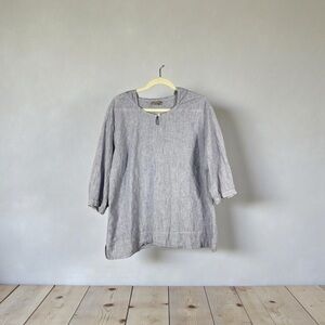 J. Jill Hooded Linen‎ Cotton Top Large Blue Stripes Lightweight Nautical